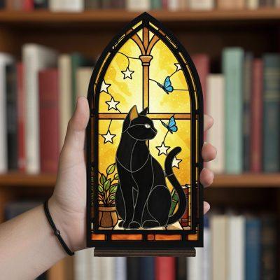 Cat Library Sign, Cat Loss Memorial Bookshelf Decor, Personalized Cat Gothic Book Nook, Pet Passing Remembrance (NO LED Candle Included) Cat Library Sign, Cat Loss Memorial Bookshelf Decor, Personalized Cat Gothic Book Nook, Pet Passing Remembrance (NO LED Candle Included)