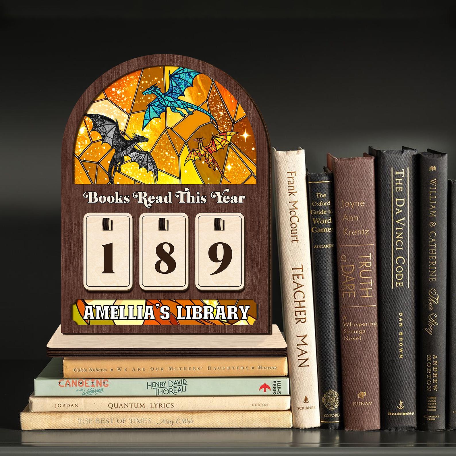 Personalized Books Read Tracker - Books Read This Year, Fantasy Book Lovers Gift, TwoDays 4th Wing Inspired Book Nook, Dragon Library Sign Personalized Books Read Tracker - Books Read This Year, Fantasy Book Lovers Gift, TwoDays 4th Wing Inspired Book Nook, Dragon Library Sign