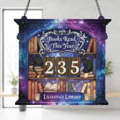 Books Read This Year Tracker, Personalized Reading Log Sign, Galaxy Library Book Counter, Cat Book Lover Gift, Custom Reader Wall Decor