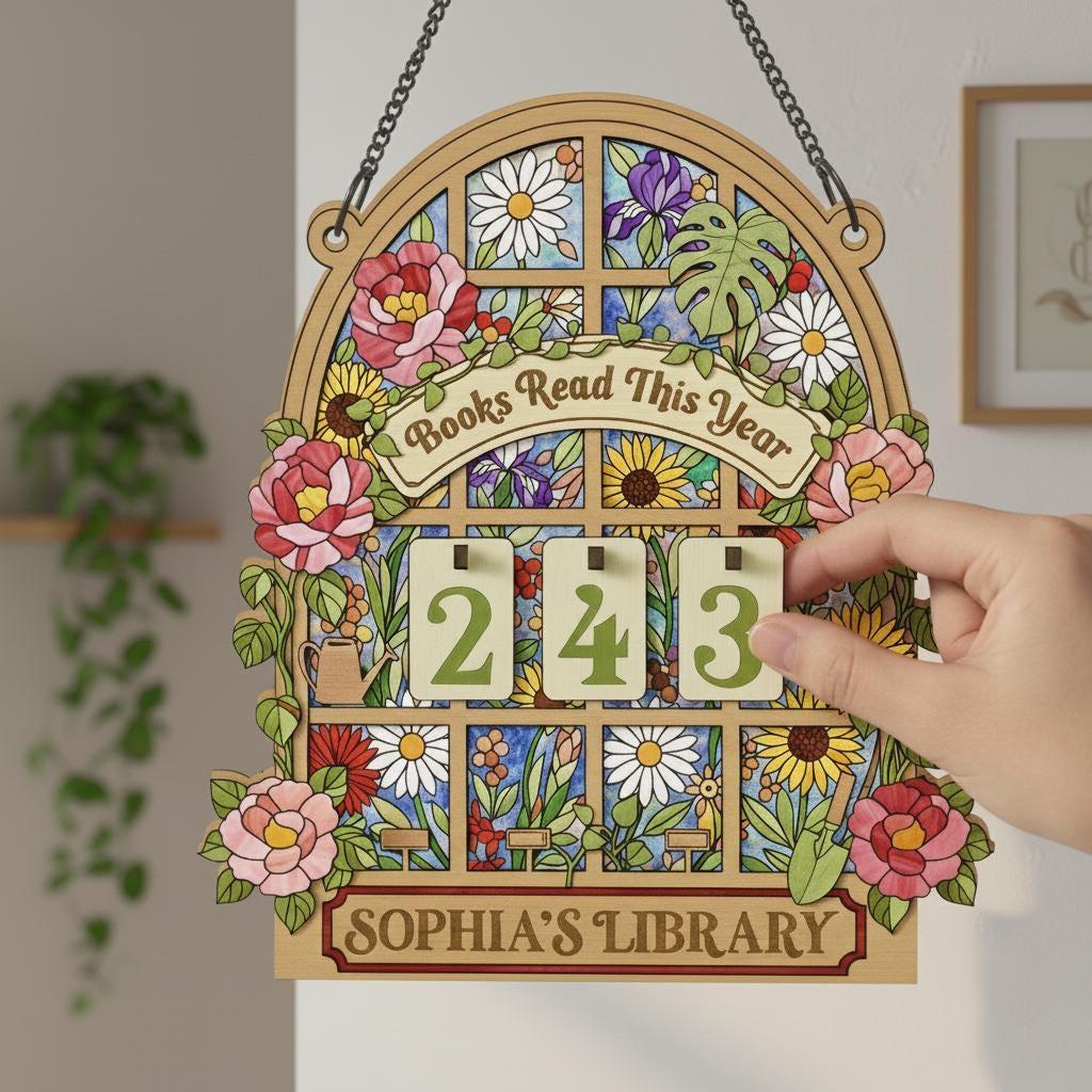 Books Read This Year Tracker, Floral Book Counter Sign, Personalized Library Decor, Stained Glass Style Reading Tracker Gift for Book Lovers Books Read This Year Tracker, Floral Book Counter Sign, Personalized Library Decor, Stained Glass Style Reading Tracker Gift for Book Lovers
