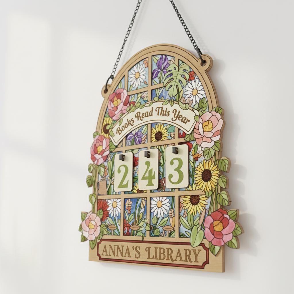 Books Read This Year Tracker, Floral Book Counter Sign, Personalized Library Decor, Stained Glass Style Reading Tracker Gift for Book Lovers Books Read This Year Tracker, Floral Book Counter Sign, Personalized Library Decor, Stained Glass Style Reading Tracker Gift for Book Lovers